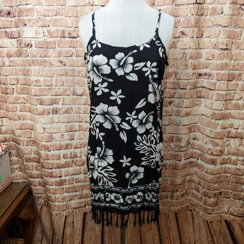 Swim Cover-up Black White Fringe Size Small